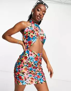Пляжное платье мини с перекрестным вырезом и цветочным принтом ASOS DESIGN