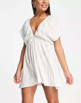 Пляжное платье мини в полоску с рукавами-крылышками ASOS DESIGN