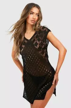 Пляжное платье-накидка крючком boohoo, черный