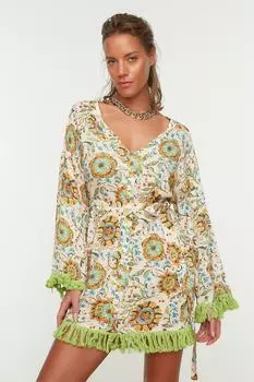 Пляжное платье с кисточками и цветочным узором TBESS21EL4231 Trendyol, разноцветный