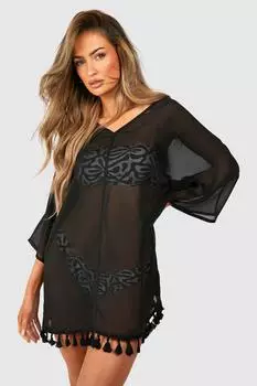 Пляжное платье с кисточками и подолом boohoo, черный