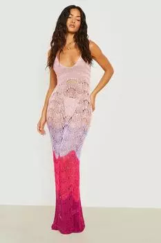 Пляжное платье с контрастными фестонами, связанное крючком boohoo, розовый