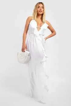 Пляжное платье с органическим разрезом Boohoo, белый