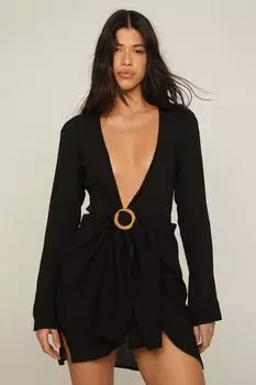 Пляжное платье с поясом и поясом из марлевой ткани Nasty Gal, черный