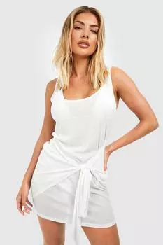 Пляжное платье с прозрачной текстурой и запахом Boohoo, слоновая кость