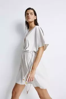 Пляжное платье с v-образным вырезом H&M, бежевый