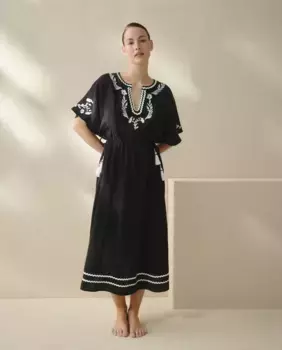 Пляжное платье с вышивкой и короткими рукавами nfasis, черный