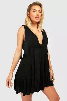 Пляжное платье с завязками на плечах из марлевой ткани boohoo, черный