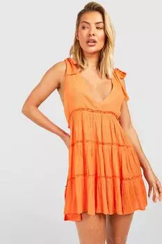 Пляжное платье с завязками на плечах из марлевой ткани boohoo, оранжевый