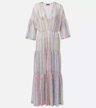 Пляжное платье с зигзагообразными прозрачными ярусами Missoni, Multicolor Zig Zag
