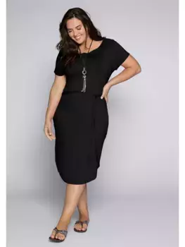 Пляжное платье Sheego "Большие размеры" с завязкой и вырезом "кармен", черный