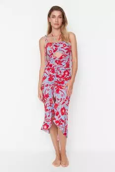 Пляжное платье со сборками и цветочным узором Trendyol, разноцветный