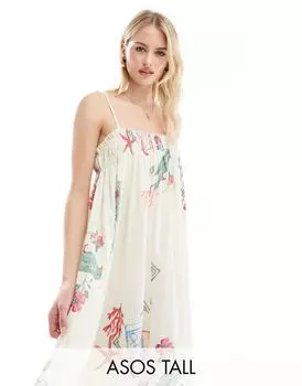 Пляжное платье трапеции с открыточным принтом ASOS DESIGN Tall