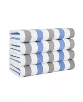 Пляжное полотенце Cabo Cabana (4 шт., 30x70 дюймов), мягкий хлопок кольцевого прядения, полоски чередующихся цветов, большое полотенце для бассейна Cabana Arkwright Home, серый