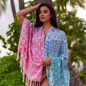 Пляжное полотенце Fouta из хлопка и бамбука с жаккардовым принтом - Del Rey Begonville, цвет Sunset