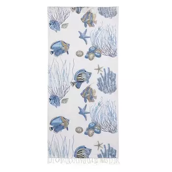 Пляжное полотенце Fouta из хлопка с принтом - Caraibes Marinette Saint-Tropez, цвет Blu