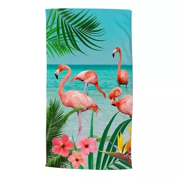 Пляжное полотенце Good morning Flamingo, 100x180x1 см, бирюзовый