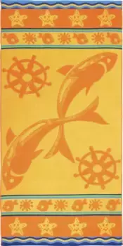 Пляжное полотенце Gzze "Акулы", (1 шт.), банное полотенце, морской мотив, чистый хлопок 90х180 см (1 шт.), желто-оранжевый