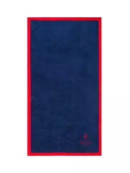 Пляжное полотенце из хлопковой махры с вышивкой в виде якоря Coincasa, синий