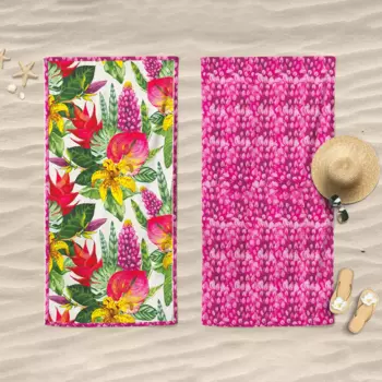 Пляжное полотенце из микрогубки с двойным принтом - Лилия Daunex, цвет Floreale