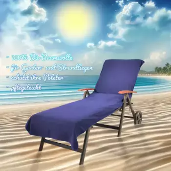 Пляжное полотенце KiNZLER "махровый чехол для шезлонга, 100% хлопок", (1 шт.), однотонное, мягкое и пушистое, также в наборе из 2 шт 78х200 см (1 шт.), синий