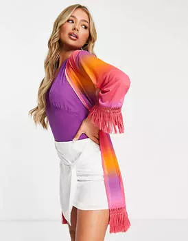 Пляжное сетчатое кимоно с кисточками ASOS DESIGN с принтом омбре