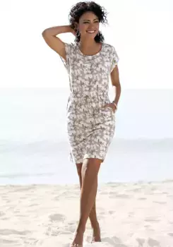 Пляжное трикотажное платье с цветочным узором и карманами, летнее платье из смеси хлопка Beachtime, кремовый