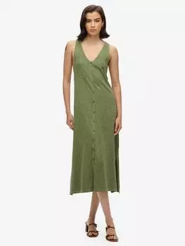 Пляжное трикотажное платье-жилет миди Superdry, цвет Olive Khaki
