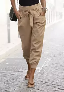Пляжные брюки Buffalo, из смеси льна, льняные брюки, летние брюки, пляжная мода, коричневый