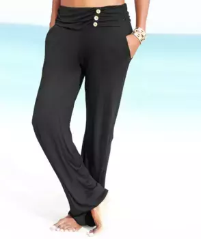 Пляжные брюки LASCANA, с декоративными пуговицами и карманами, брюки из джерси, легкие и эластичные, черный