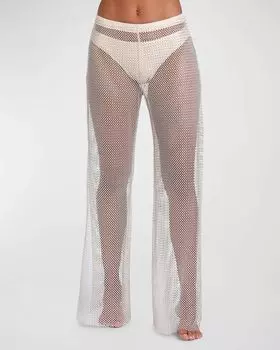 Пляжные брюки Noemi с кристаллической сеткой L'Agence, цвет Champagne