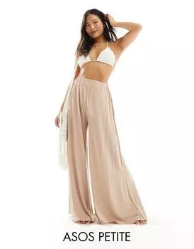 Пляжные брюки палаццо из бежевого джерси ASOS DESIGN Petite