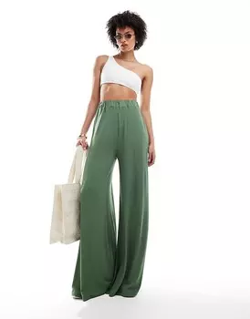 Пляжные брюки-палаццо из джерси цвета хаки ASOS DESIGN Tall