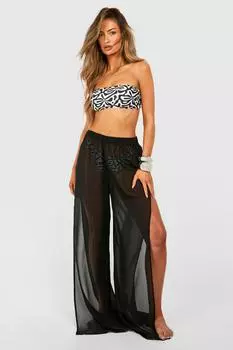 Пляжные брюки с разрезом спереди boohoo, черный