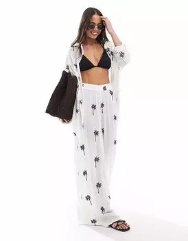 Пляжные брюки South Beach с вышивкой белого цвета