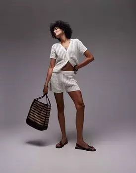 Пляжные шорты ARKET из бумажной вязки, цвет: бежевый