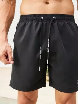 Пляжные шорты песочного цвета, однотонный узор, застежка на шнурке и карманы для мужчин Manfinity, черный