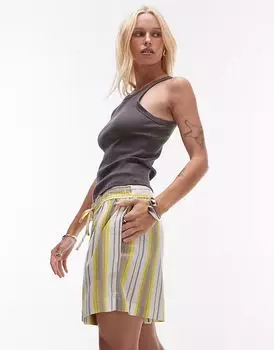 Пляжные шорты Topshop из льна с высокой посадкой в желтую полоску