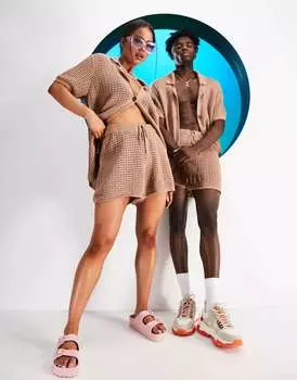 Пляжные шорты унисекс из хлопка крючком ASOS Circular Design натурального цвета