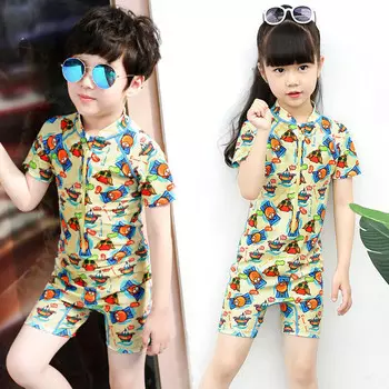 Пляжный детский купальник SBART для мальчиков и девочек, женский цельный купальник с мультяшным рисунком, с длинными рукавами, детская одежда для плавания и подводного плавания, 6001, бежевый, S