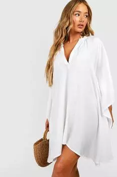 Пляжный кафтан Essentials Linen Look boohoo, белый