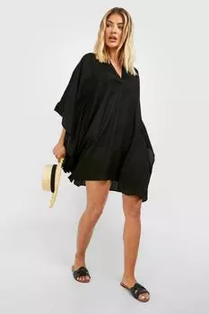 Пляжный кафтан Essentials Linen Look boohoo, черный