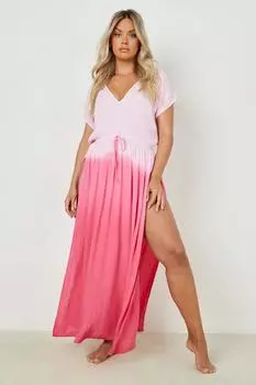 Пляжный кафтан из марли Plus с эффектом омбре boohoo, розовый