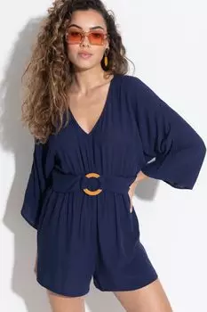 Пляжный комбинезон Lenzing ecovero из вискозы с жатым узором и кольцами Pour Moi, синий