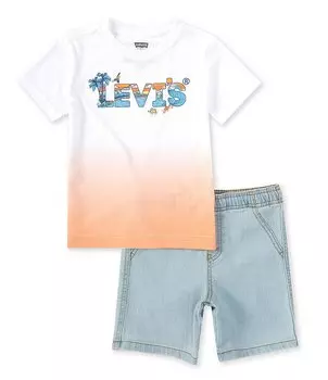 Пляжный комплект из футболки и шорт с короткими рукавами и логотипом Levi's Little Boys 2T-7, белый