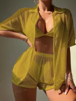 Пляжный костюм Shein Swim Vcay, горчично-желтый