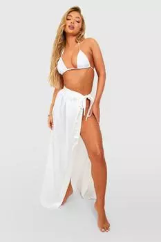 Пляжный саронг Essentials Satin Tie boohoo, белый