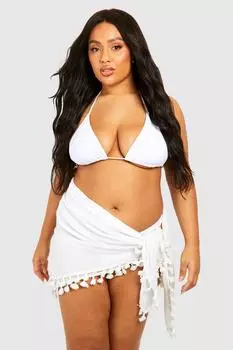 Пляжный саронг с узлом и кисточками Plus boohoo, белый