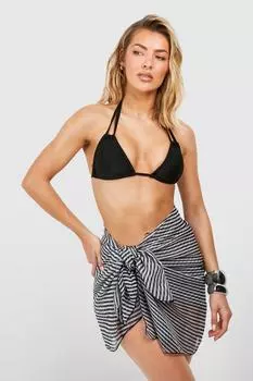 Пляжный саронг в полоску с узлом-галстуком boohoo, черный