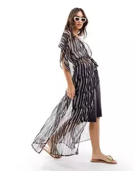 Пляжный шифоновый кафтан макси South Beach с зебровым принтом